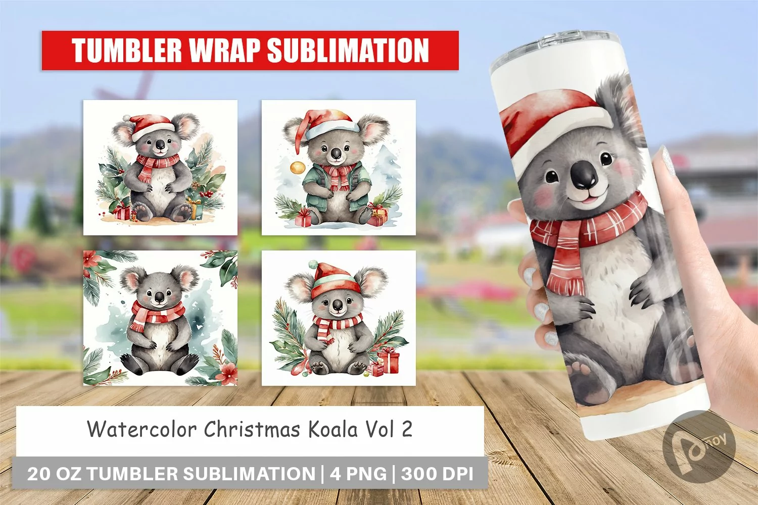 Tumbler Wrap Watercolor Christmas Koala product image 1