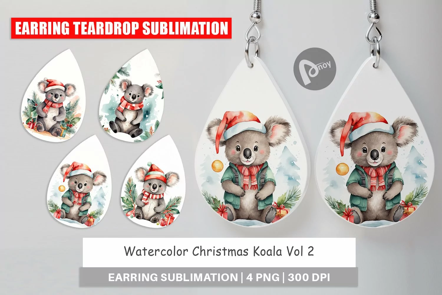 Earring Teardrop Watercolor Christmas Koala product image 1