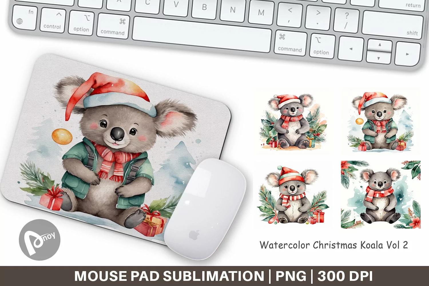 Mouse Pad Watercolor Christmas Koala product image 1