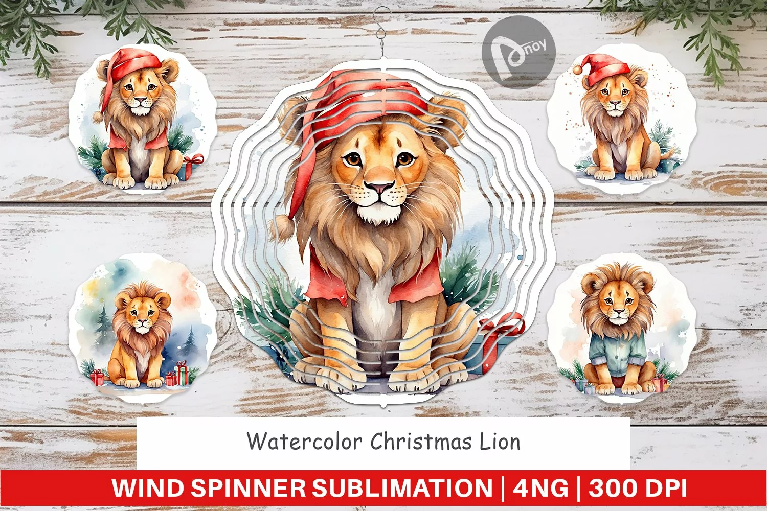 Wind Spinner Watercolor Christmas Lion product image 1