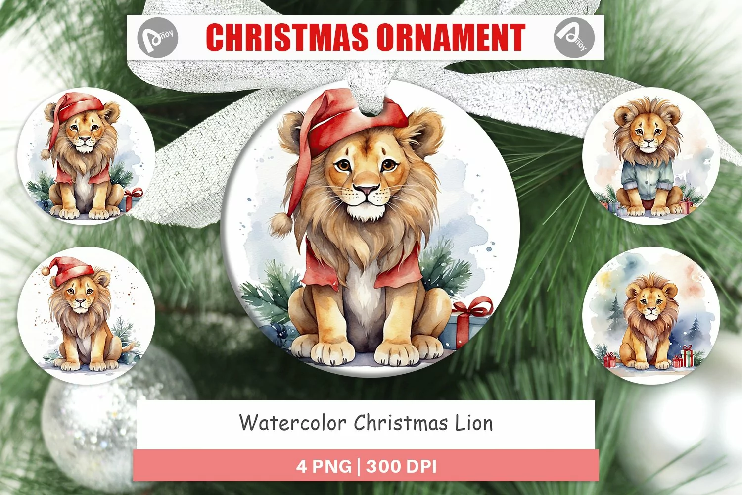 Christmas Ornaments Watercolor Christmas Lion product image 1