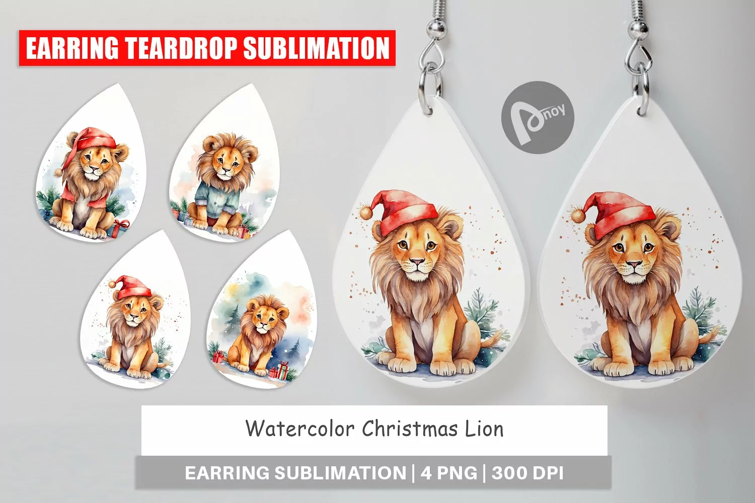 Earring Teardrop Watercolor Christmas Lion product image 1