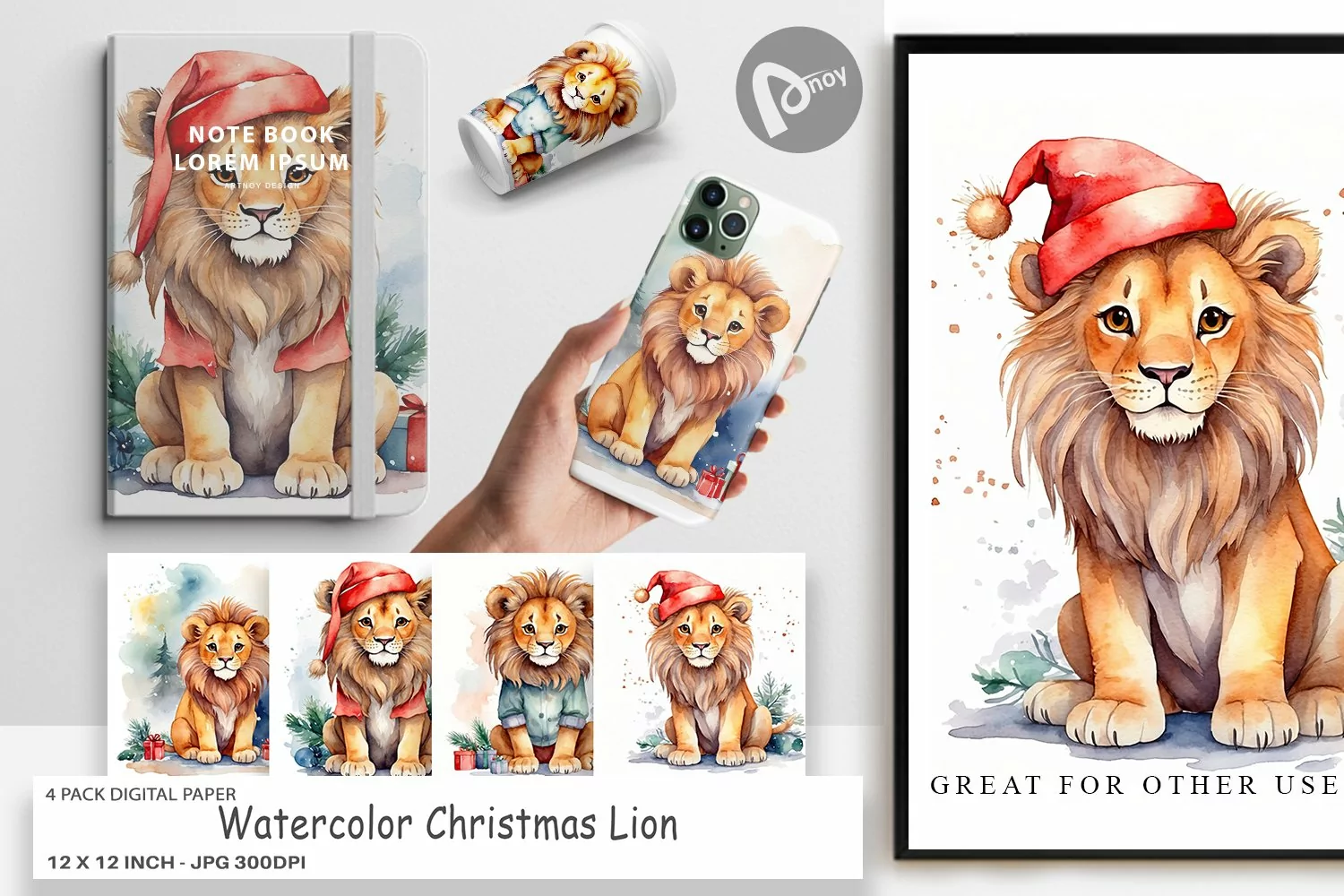 Digital Paper Watercolor Christmas Lion product image 1