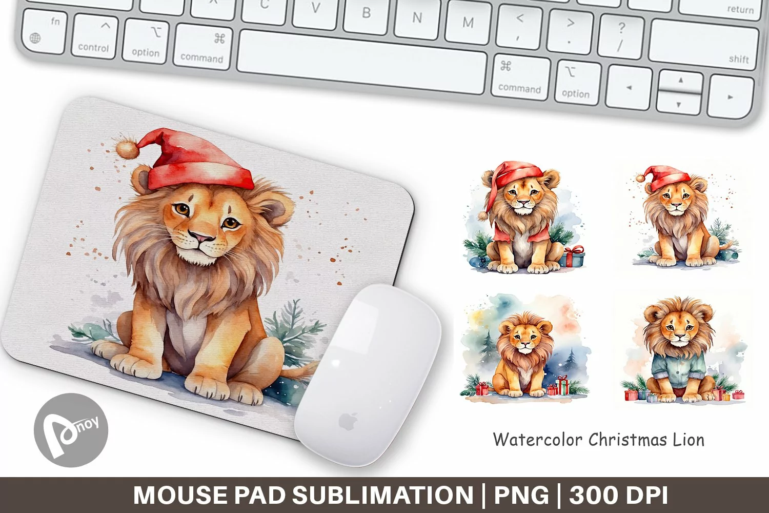 Mouse Pad Watercolor Christmas Lion product image 1