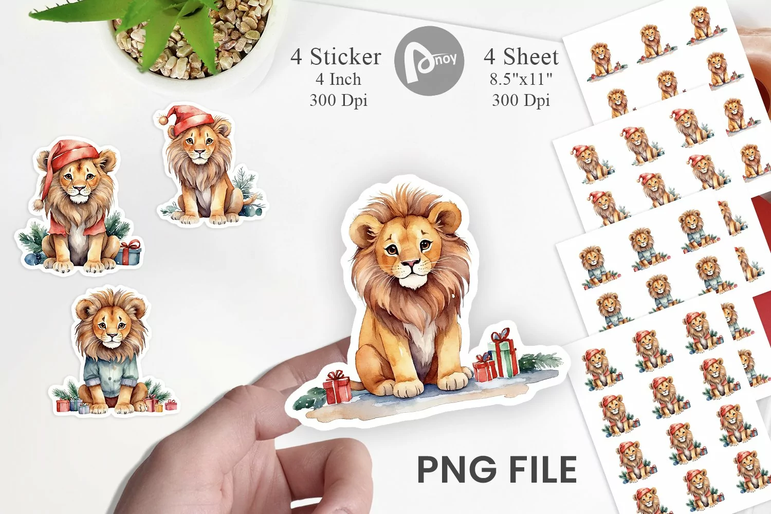 Sticker Watercolor Christmas Lion product image 1