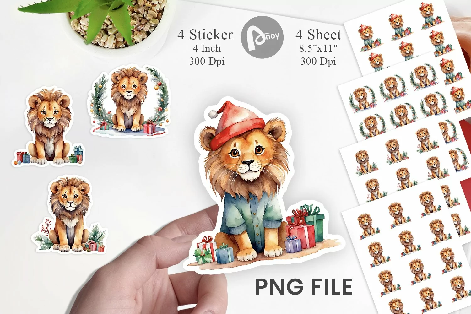 Sticker Watercolor Christmas Lion product image 1