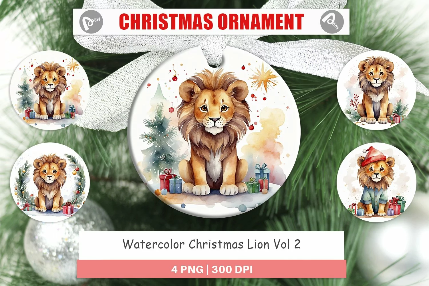 Christmas Ornaments Watercolor Christmas Lion product image 1