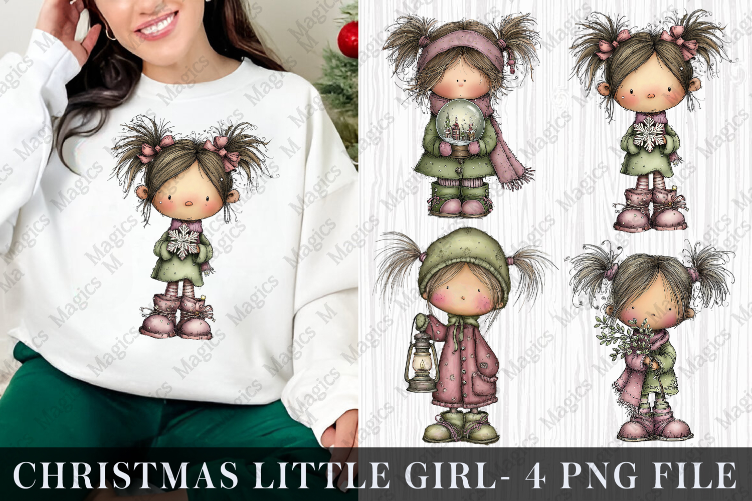 watercolor Christmas Little Girl Clipart product image 1