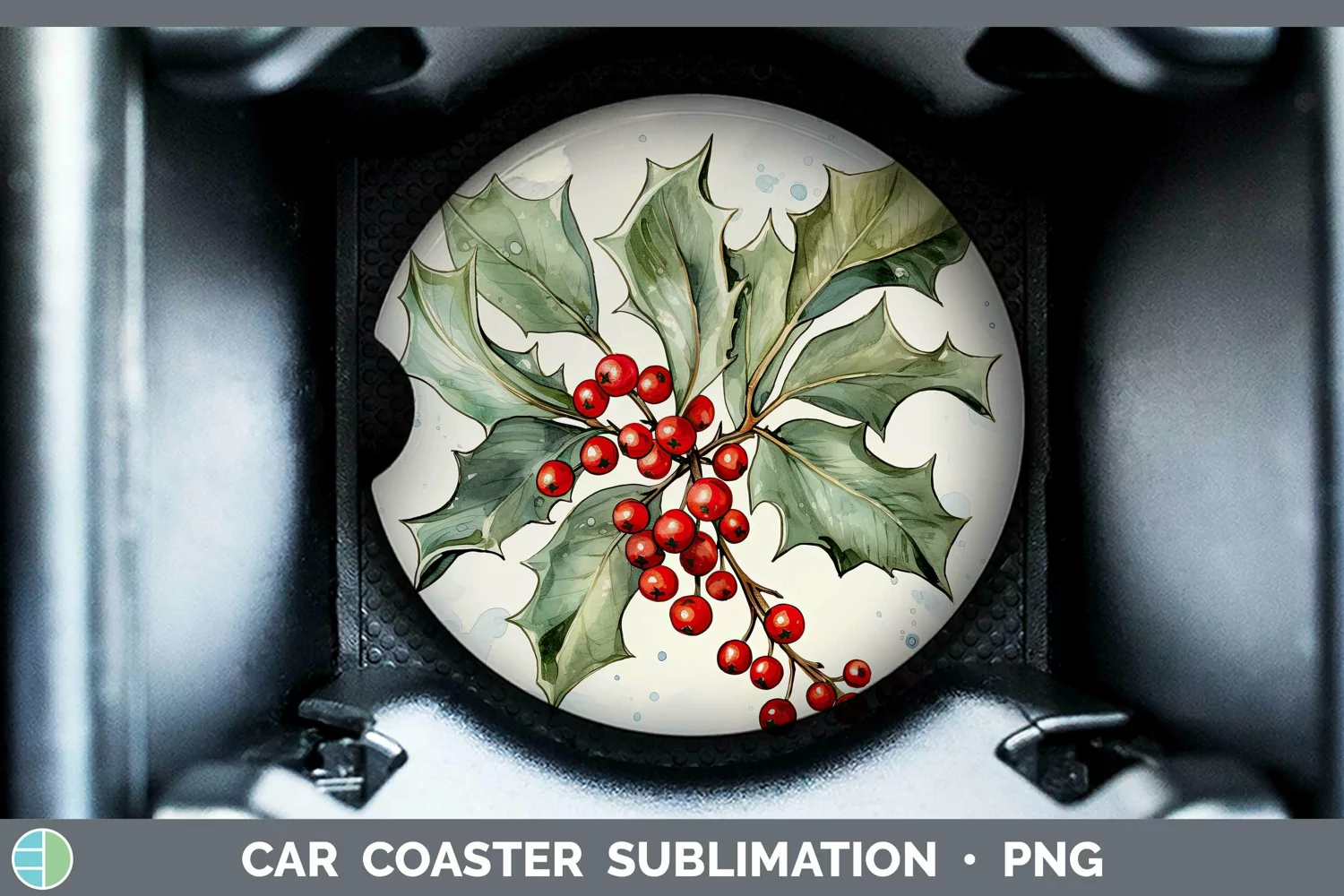 GorgeousWatercolor Christmas Car Coaster design.