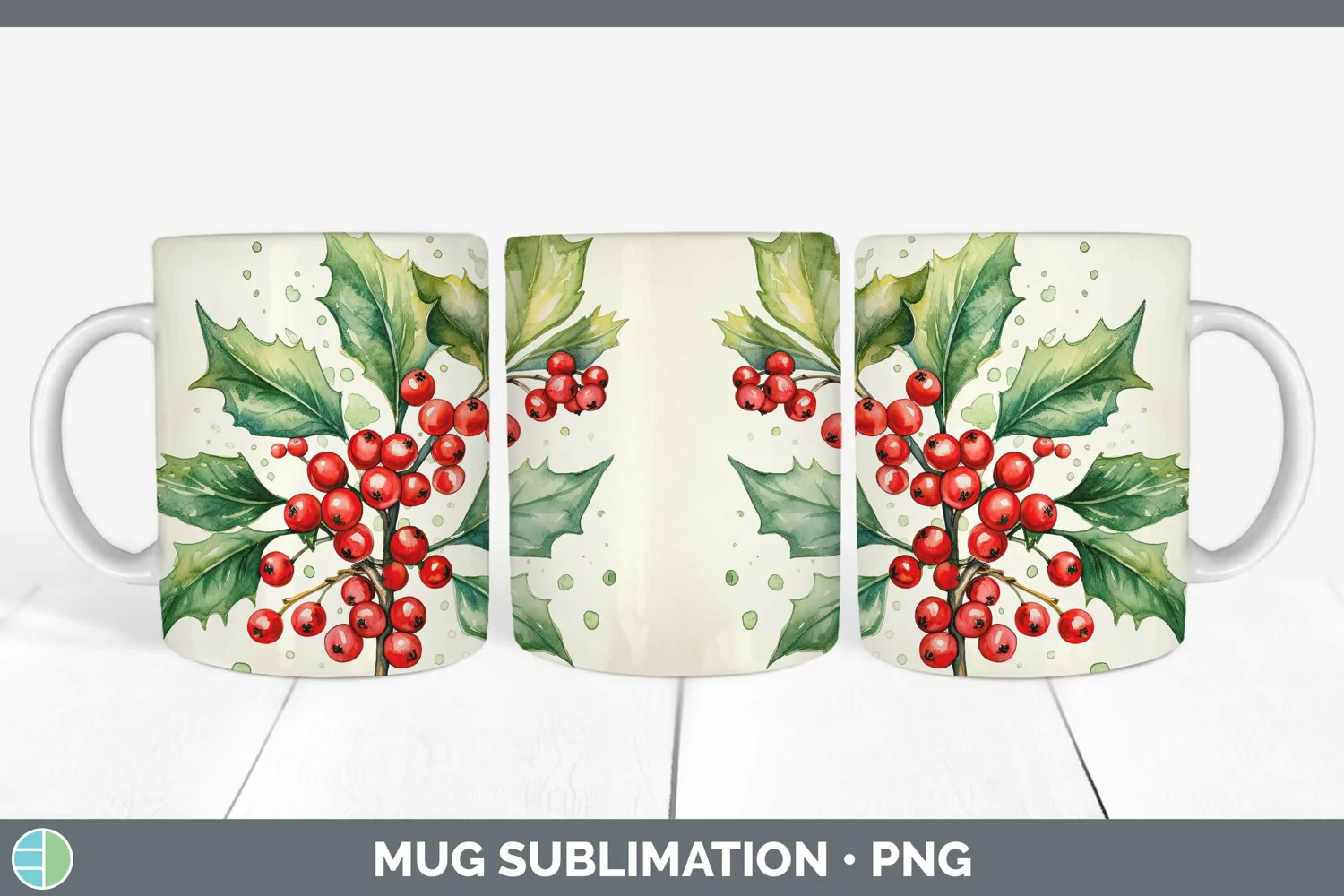 GorgeousWatercolor Christmas Mug Wrap design.