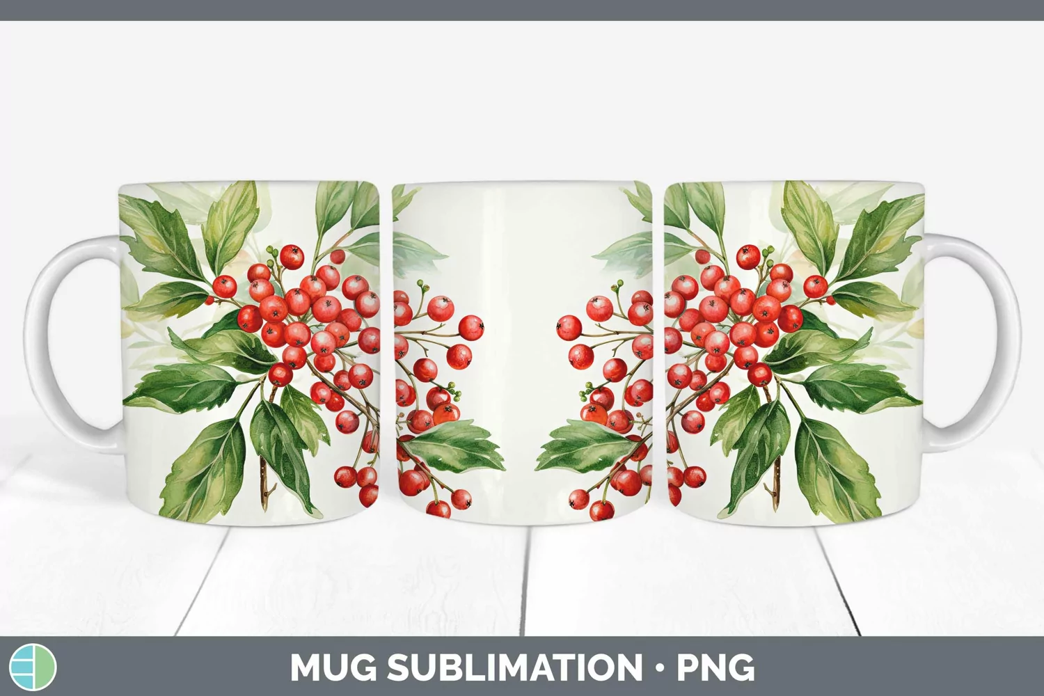 GorgeousWatercolor Christmas Mug Wrap design.
