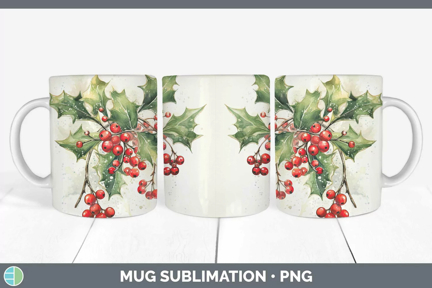 GorgeousWatercolor Christmas Mug Wrap design.