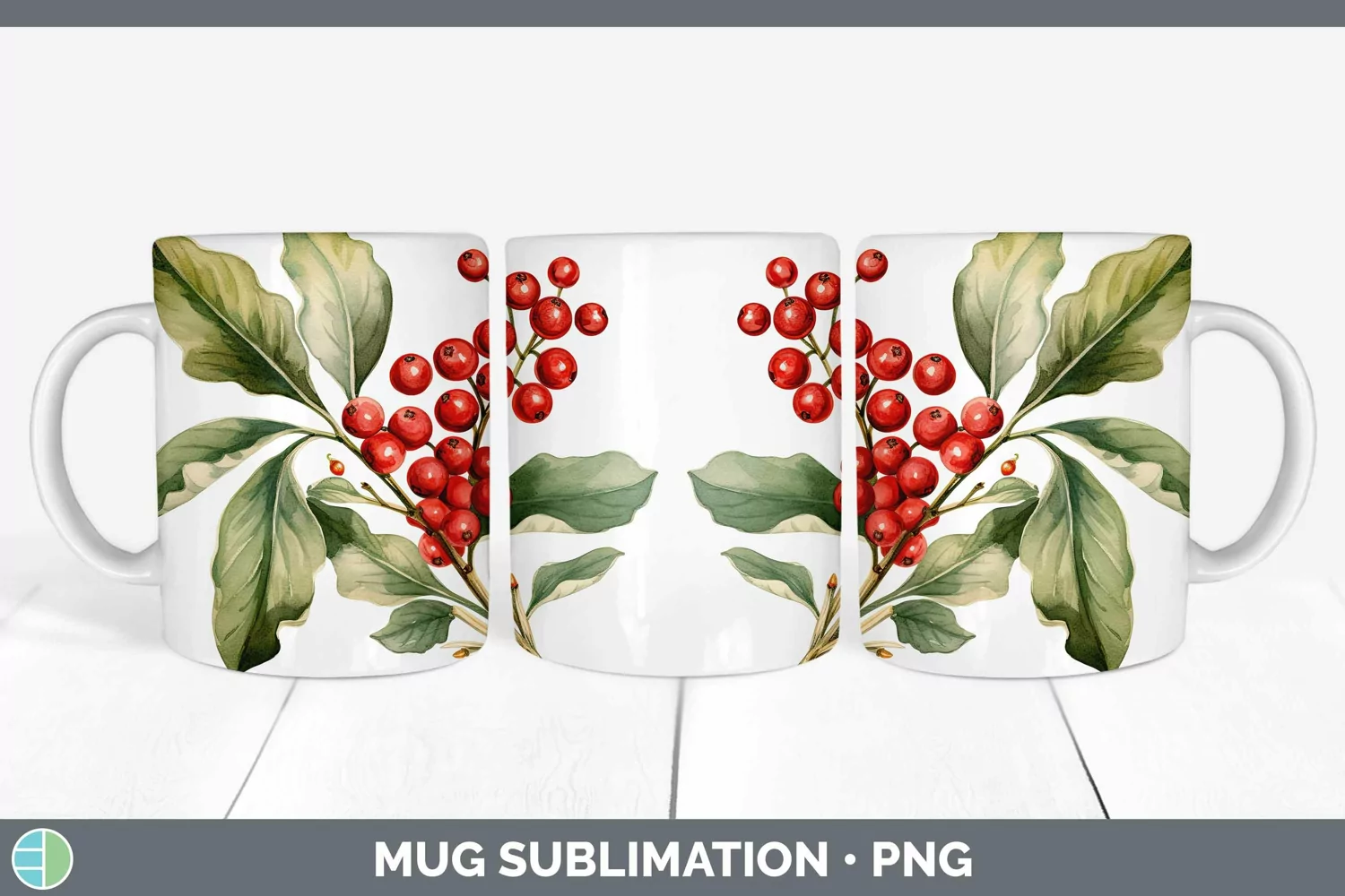 GorgeousWatercolor Christmas Mug Wrap design.