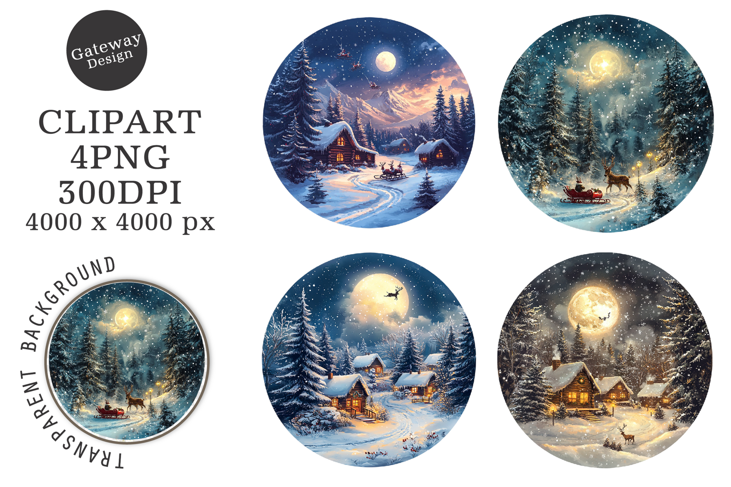 Watercolor Christmas Night Ornament Clipart product image 1