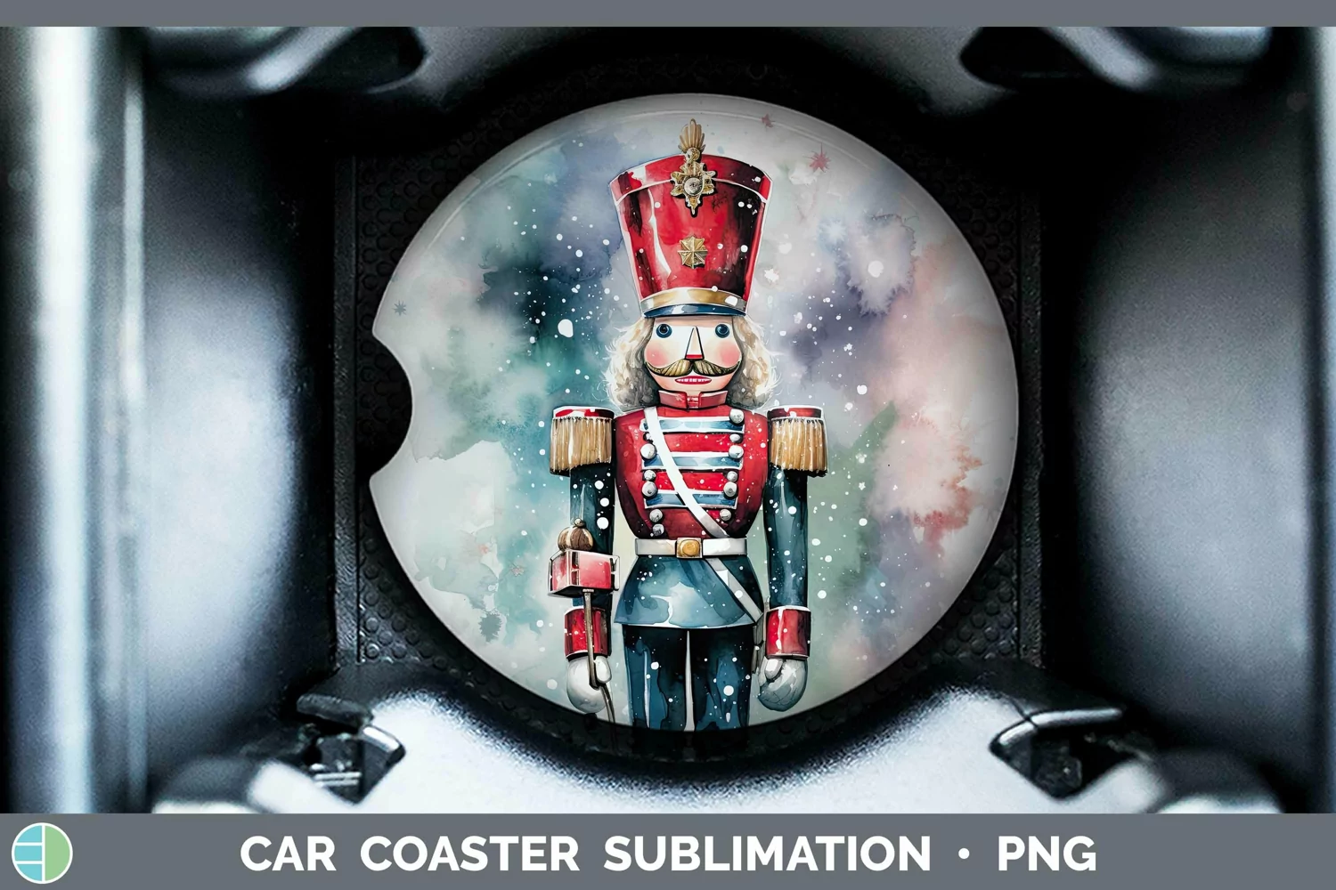 GorgeousWatercolor Christmas Car Coaster design.