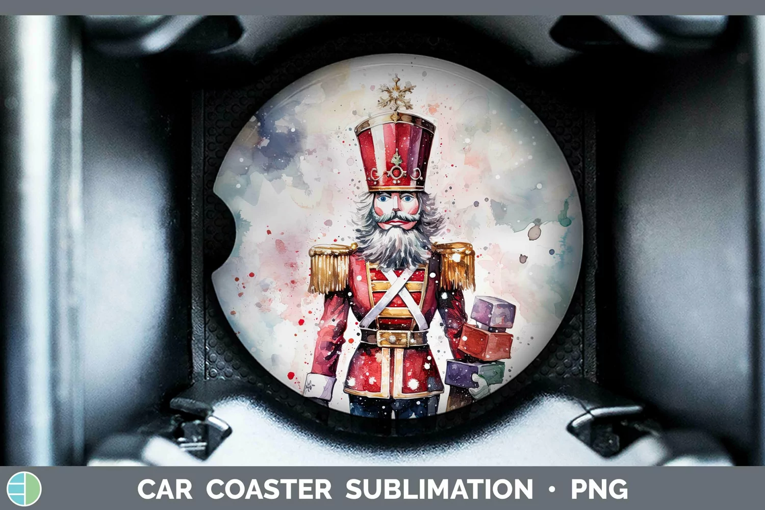 GorgeousWatercolor Christmas Car Coaster design.