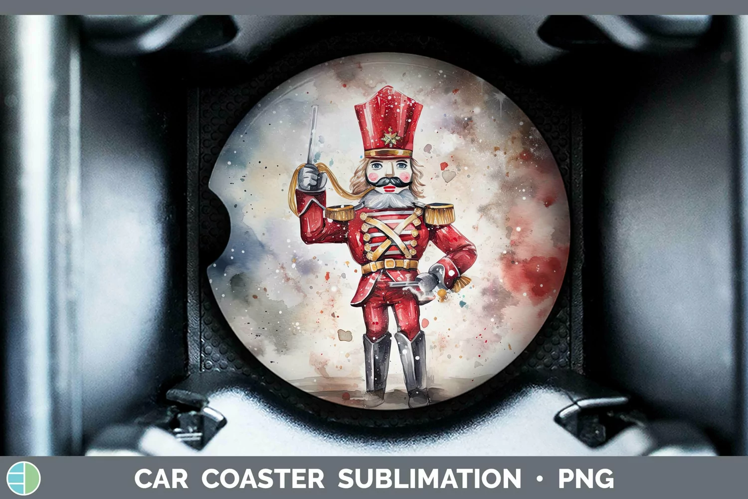 GorgeousWatercolor Christmas Car Coaster design.