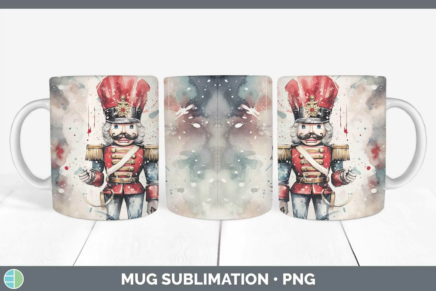 GorgeousWatercolor Christmas Mug Wrap design.