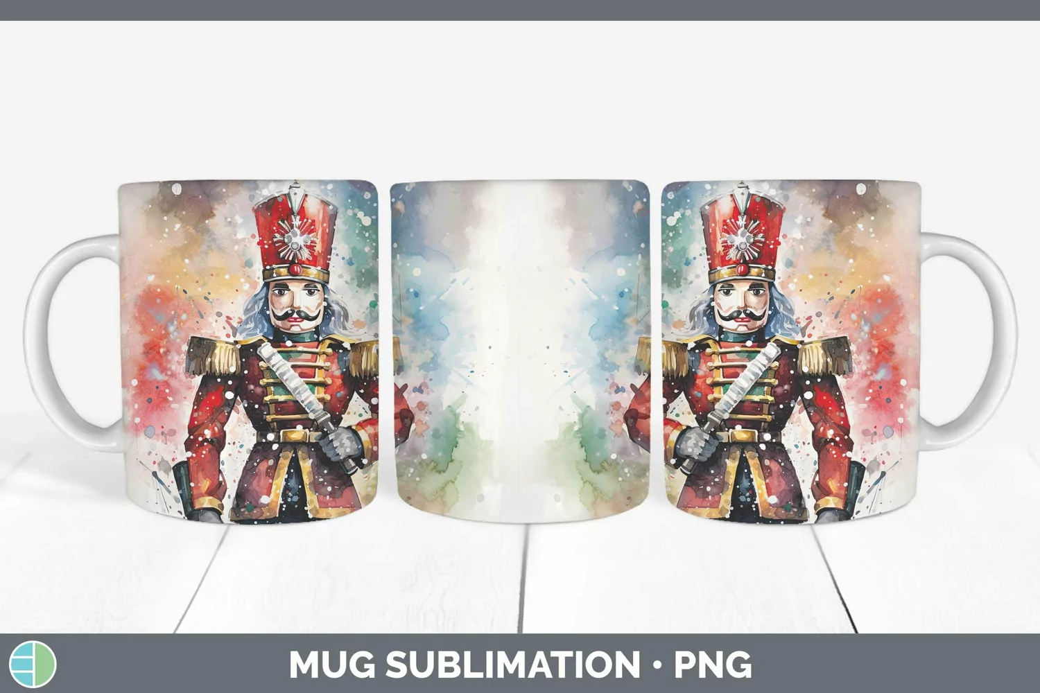 GorgeousWatercolor Christmas Mug Wrap design.