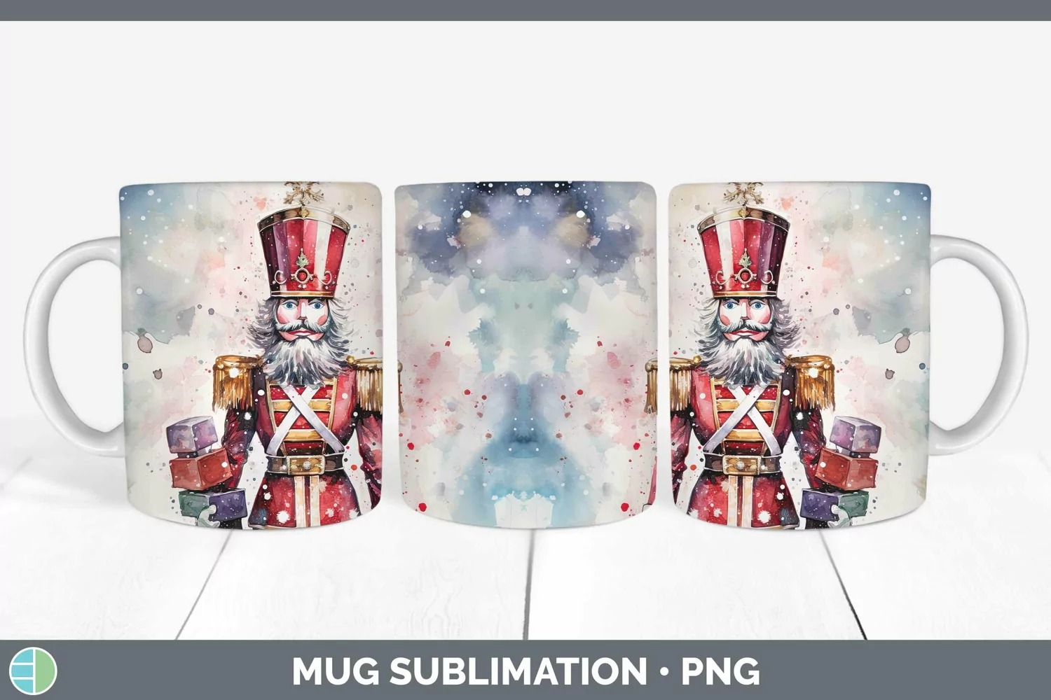 GorgeousWatercolor Christmas Mug Wrap design.