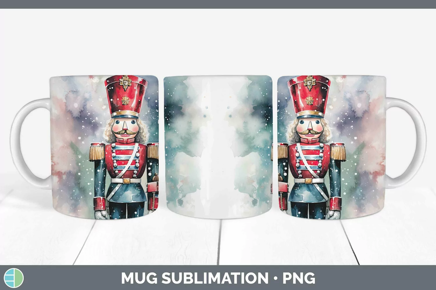 GorgeousWatercolor Christmas Mug Wrap design.
