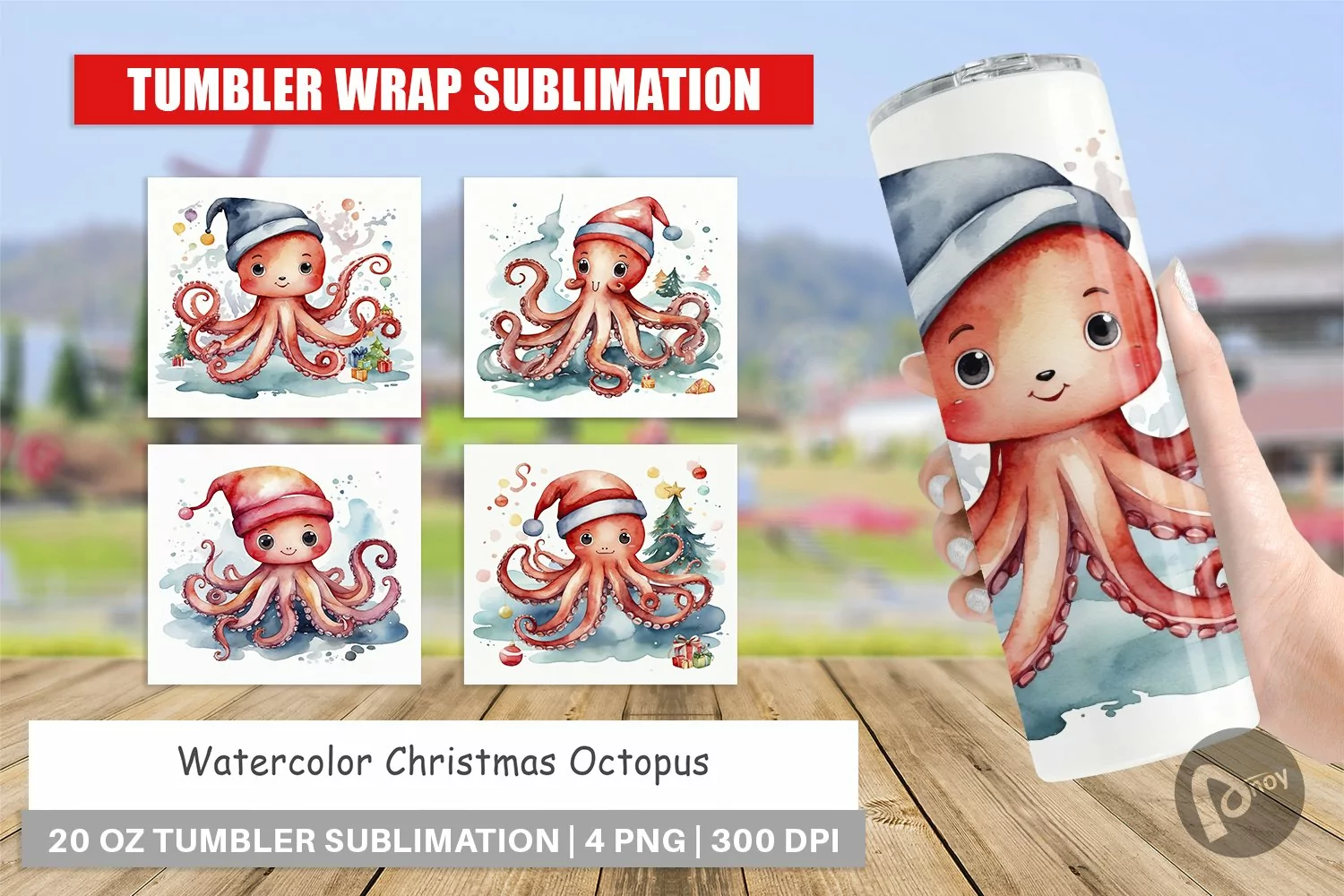 Tumbler Wrap Watercolor Christmas Octopus product image 1