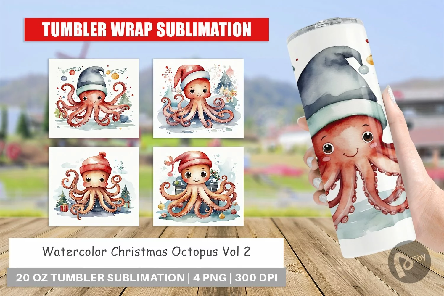 Tumbler Wrap Watercolor Christmas Octopus product image 1