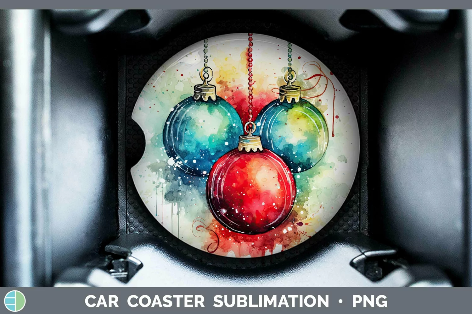 GorgeousWatercolor Christmas Car Coaster design.