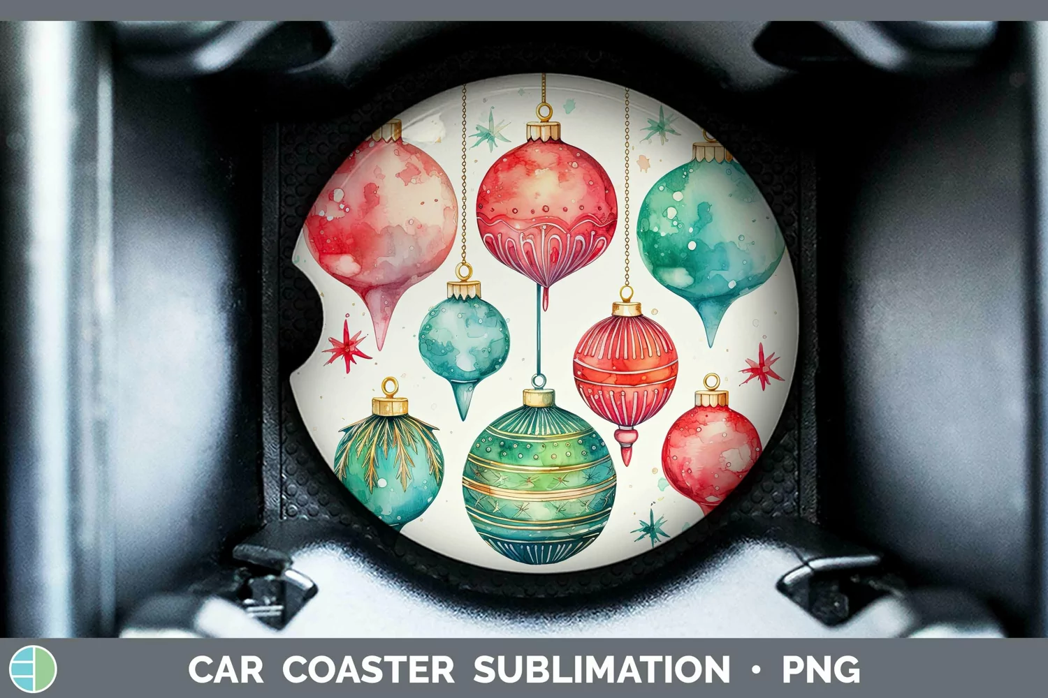 GorgeousWatercolor Christmas Car Coaster design.
