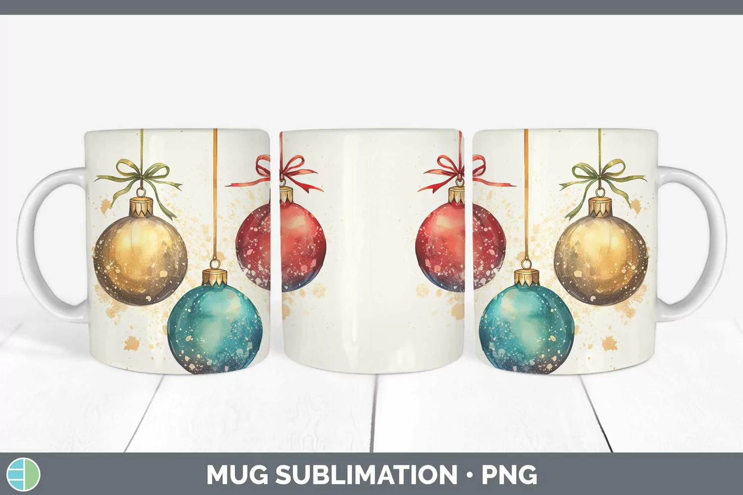 GorgeousWatercolor Christmas Mug Wrap design.