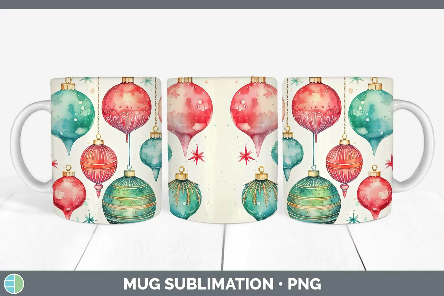 GorgeousWatercolor Christmas Mug Wrap design.