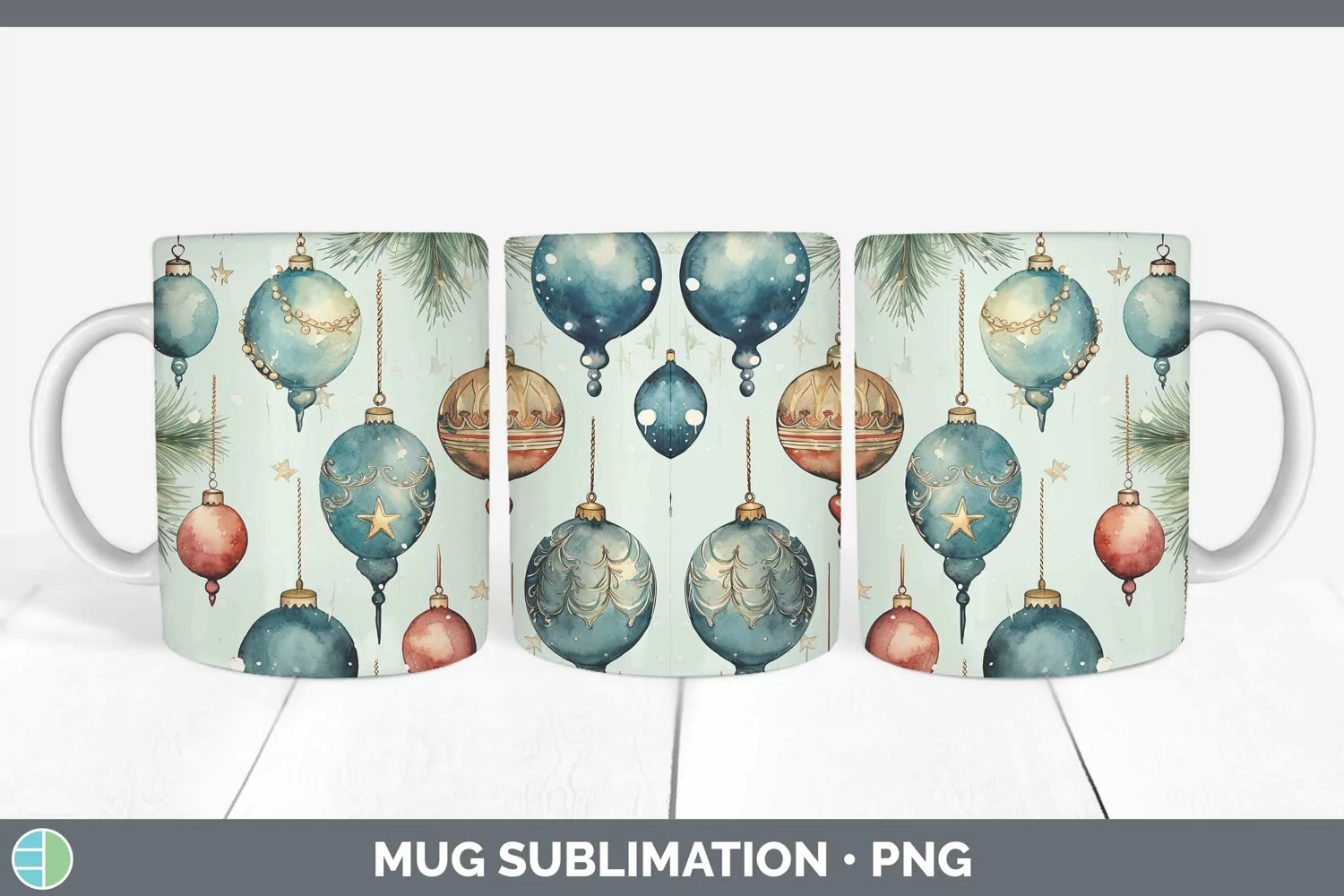 GorgeousWatercolor Christmas Mug Wrap design.