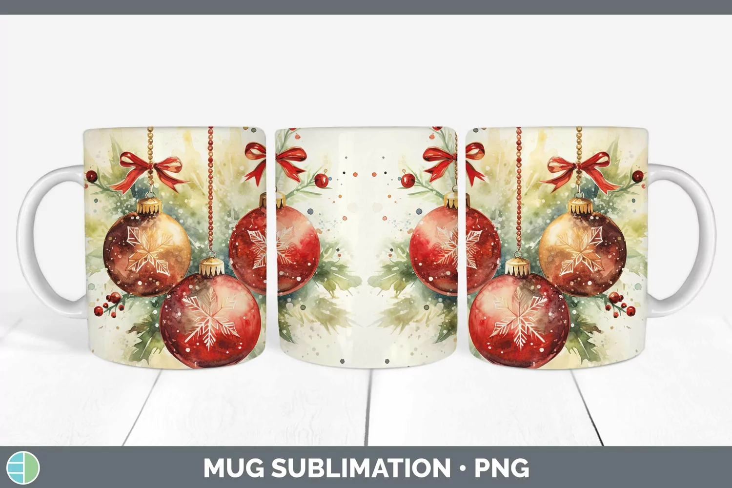 GorgeousWatercolor Christmas Mug Wrap design.
