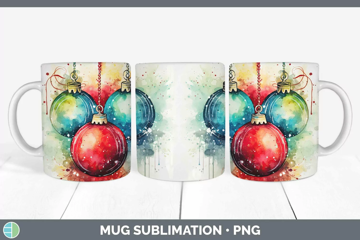 GorgeousWatercolor Christmas Mug Wrap design.