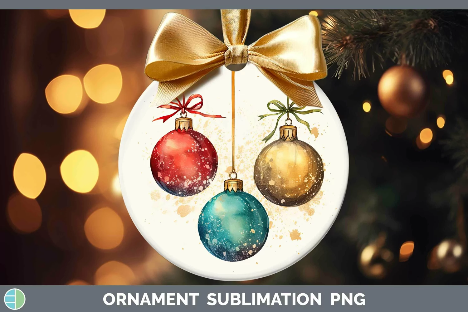 GorgeousWatercolor Christmas Ornament design.