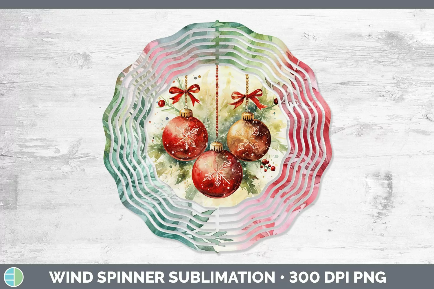 GorgeousWatercolor Christmas Wind Spinner design.