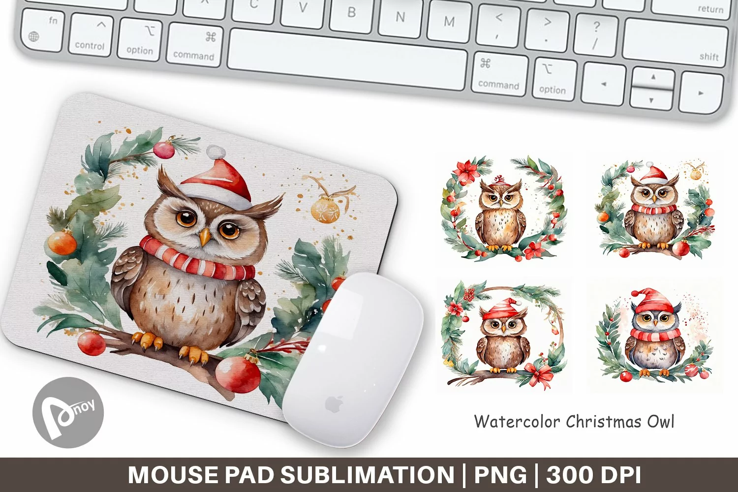 Mouse Pad Watercolor Christmas Owl product image 1