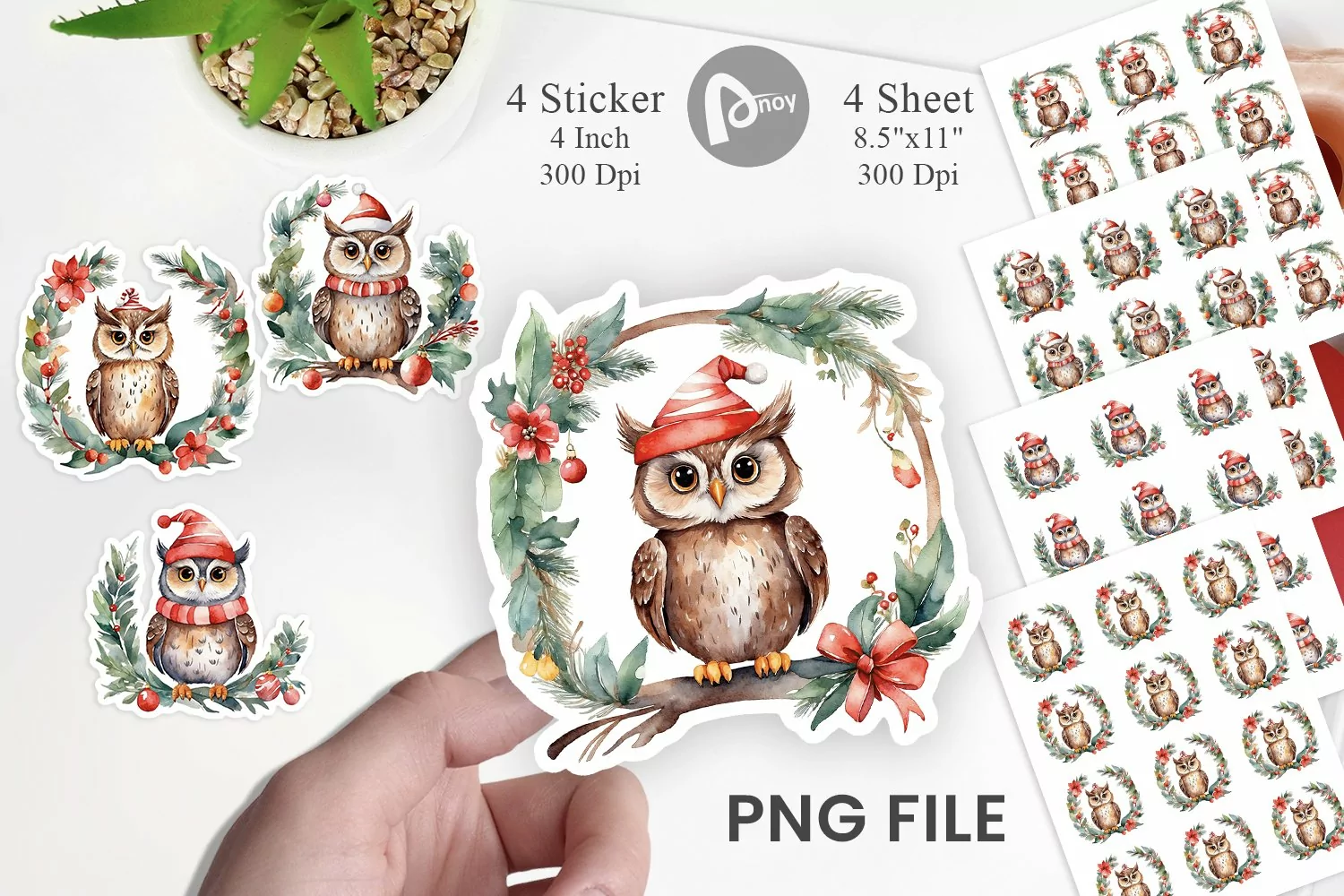 Sticker Watercolor Christmas Owl product image 1