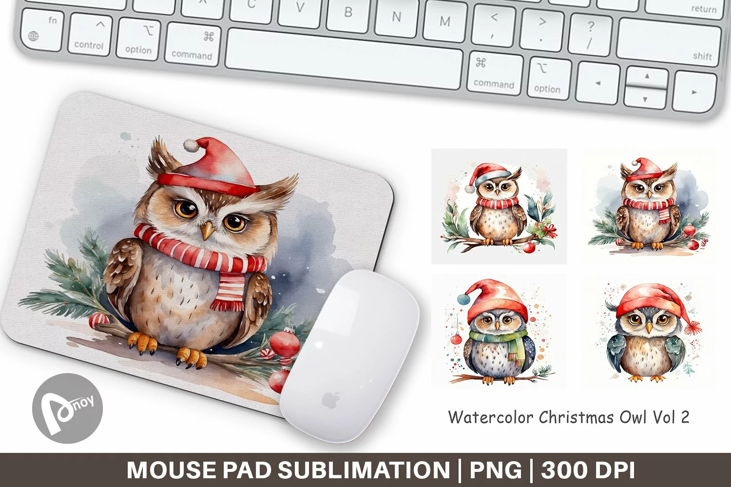 Mouse Pad Watercolor Christmas Owl product image 1