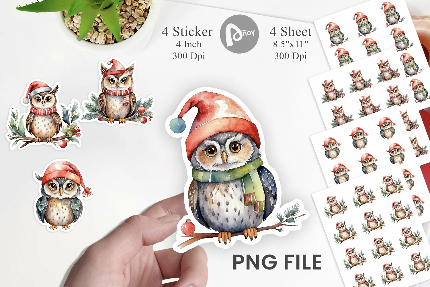 Sticker Watercolor Christmas Owl product image 1