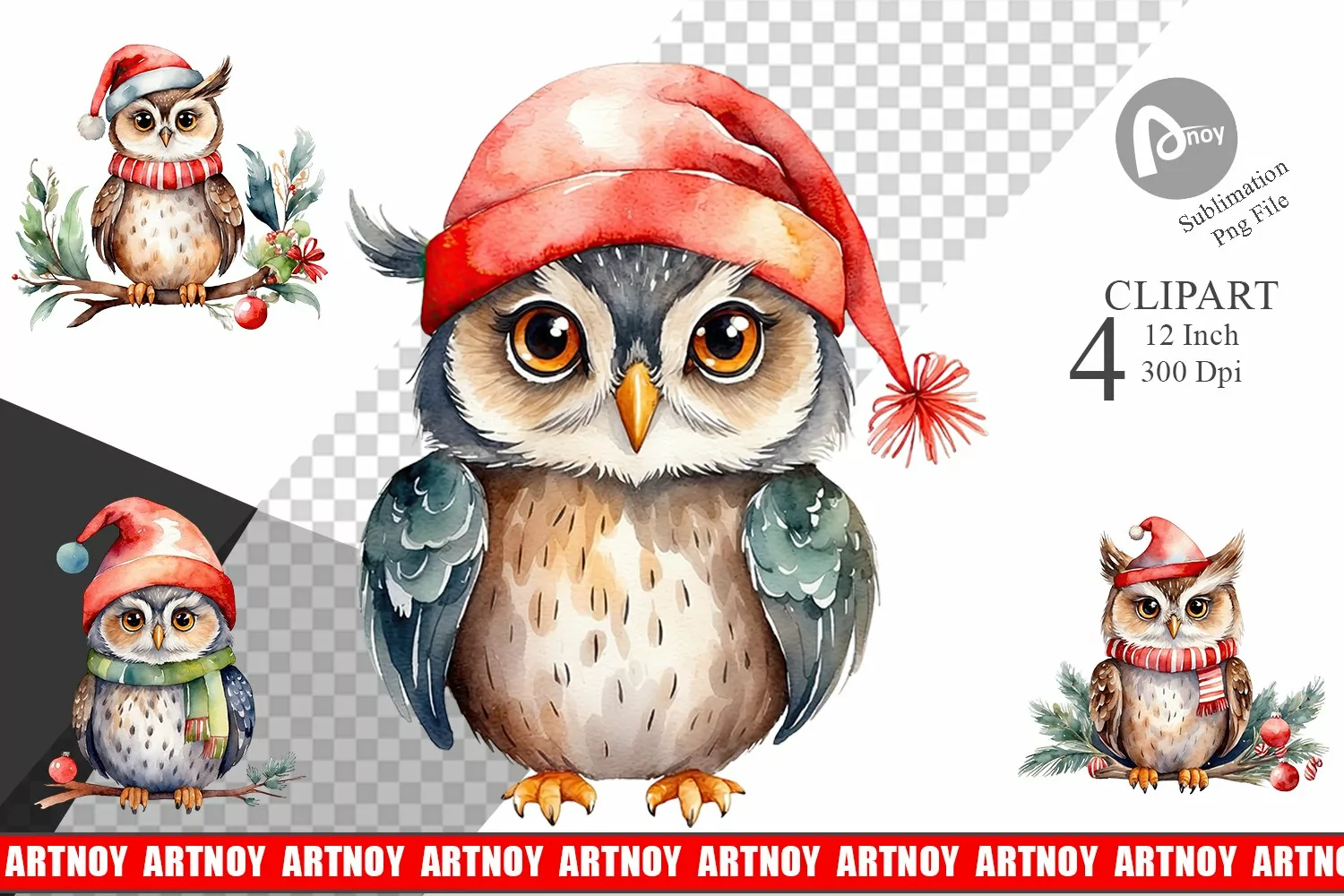 Clipart Watercolor Christmas Owl product image 1
