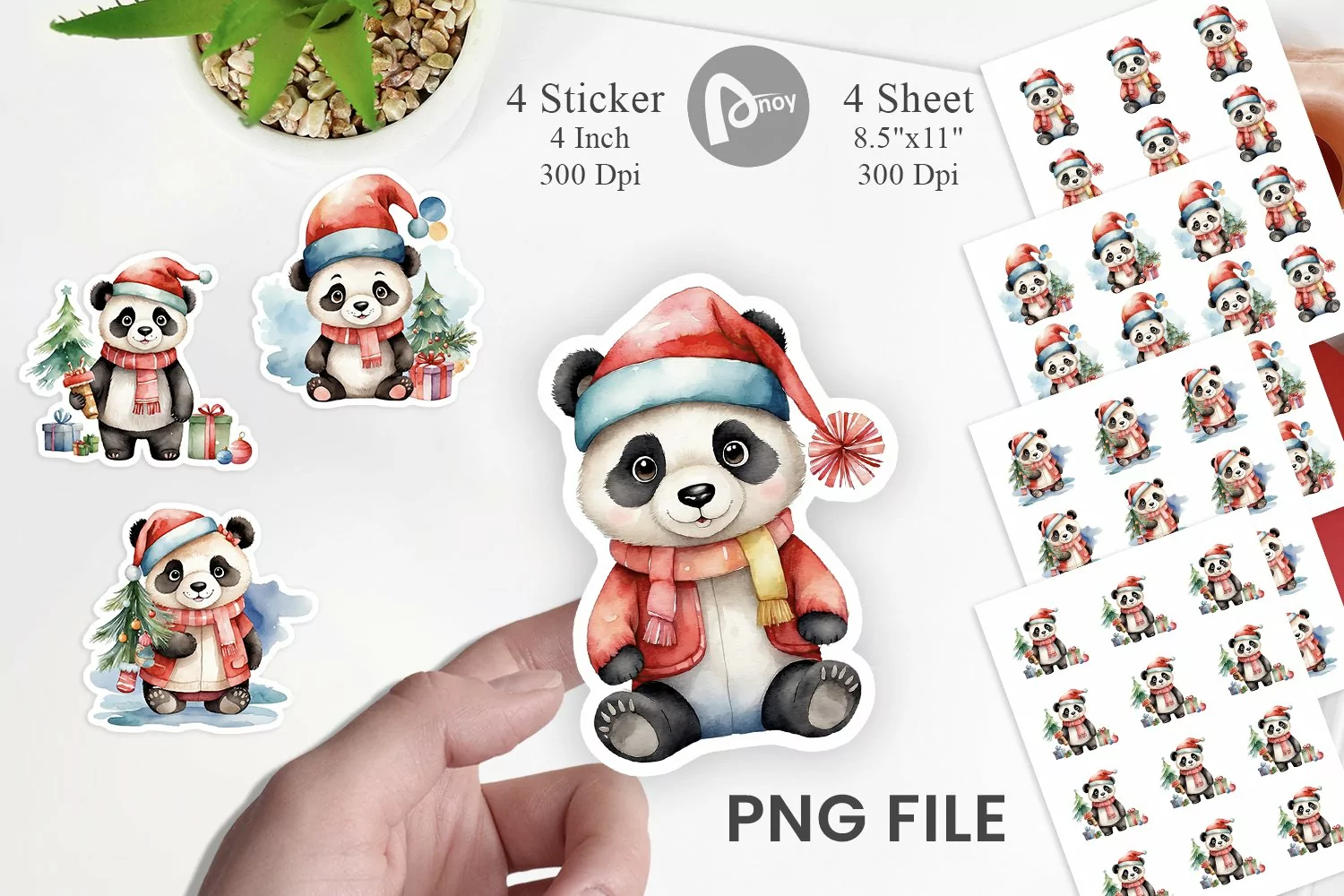 Sticker Watercolor Christmas Panda product image 1