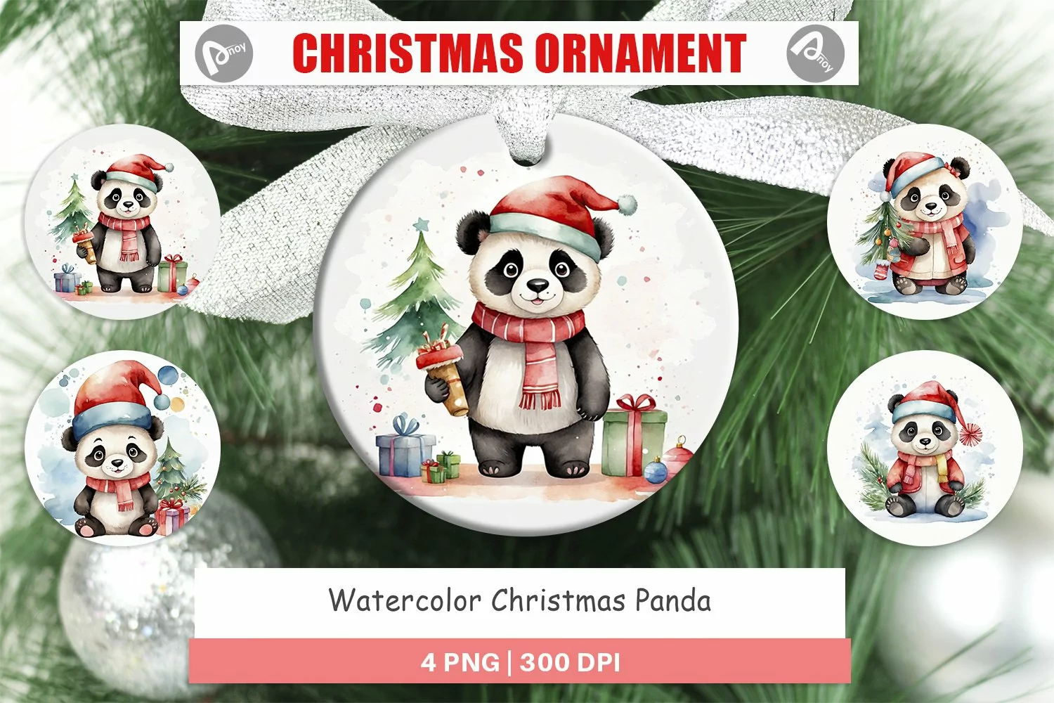 Christmas Ornaments Watercolor Christmas Panda product image 1