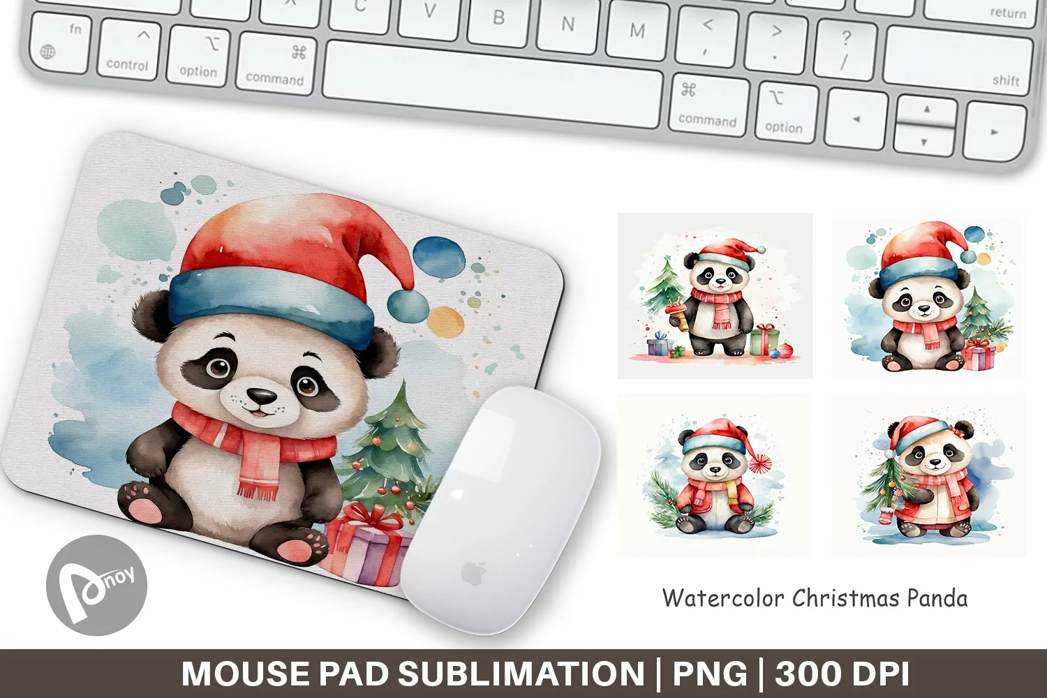 Mouse Pad Watercolor Christmas Panda product image 1