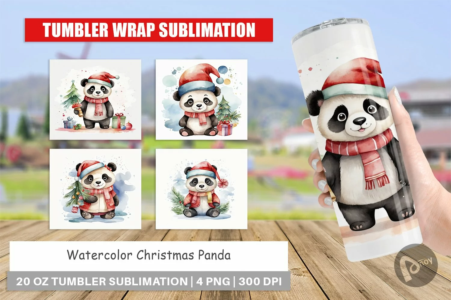 Tumbler Wrap Watercolor Christmas Panda product image 1