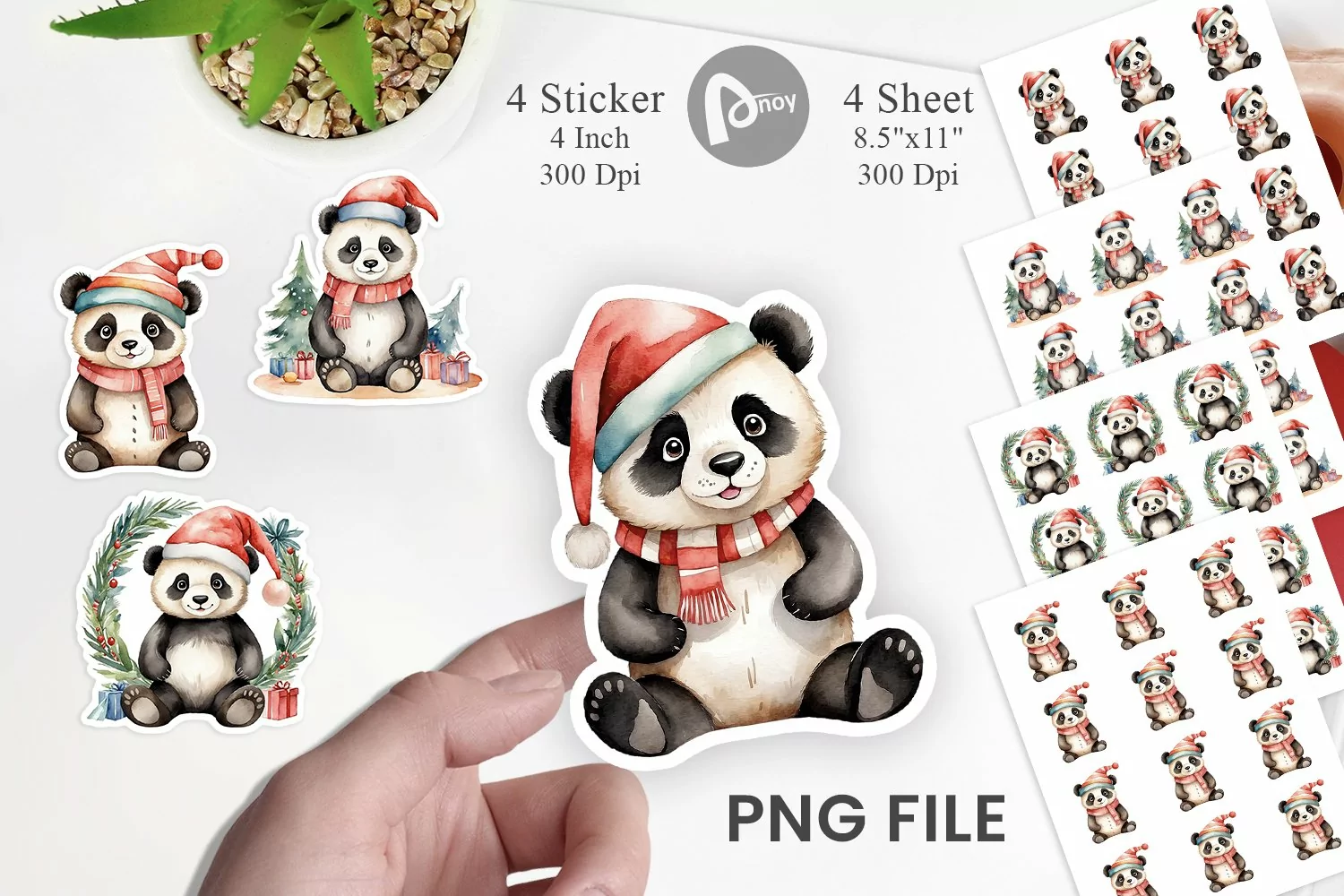 Sticker Watercolor Christmas Panda product image 1