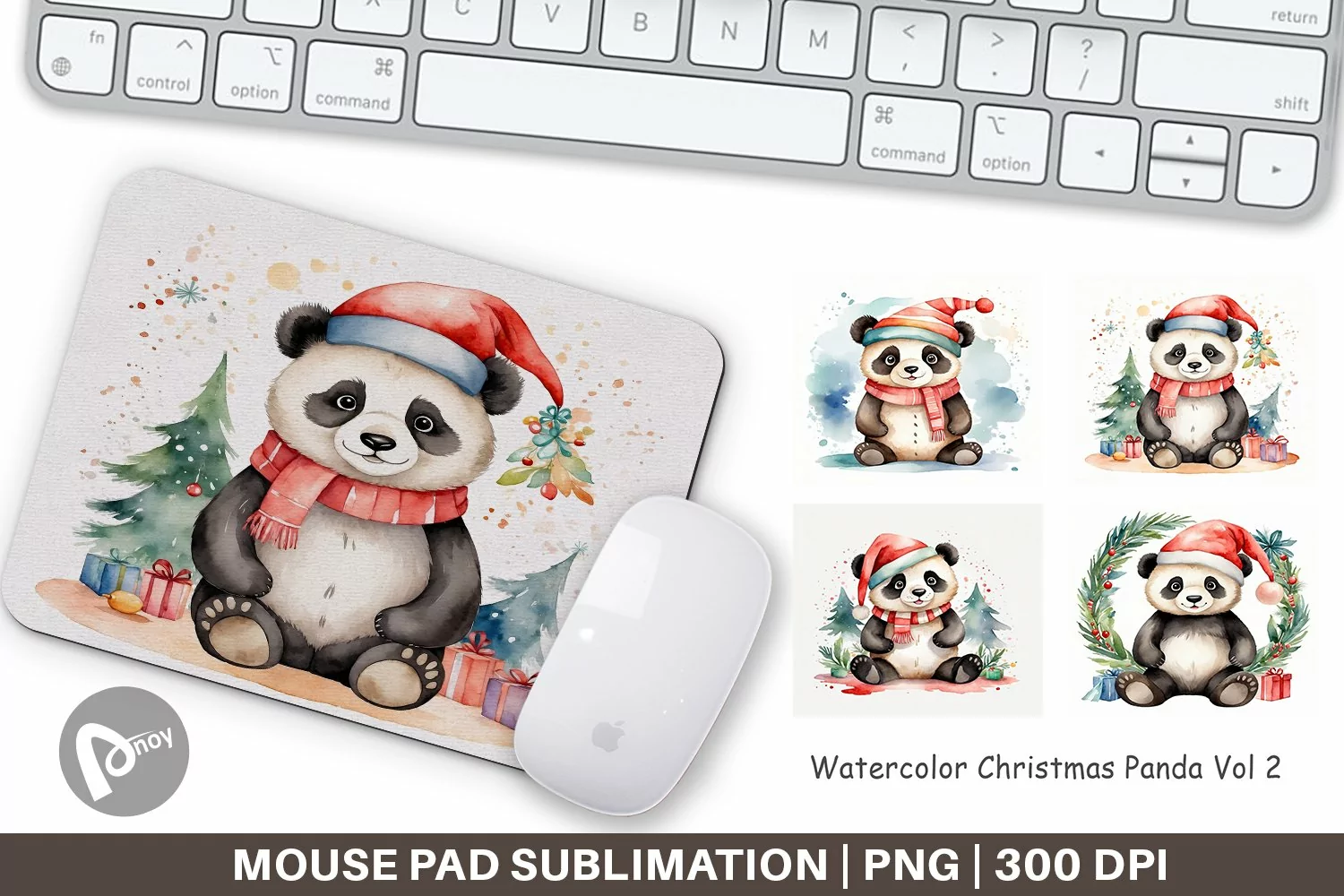 Mouse Pad Watercolor Christmas Panda product image 1