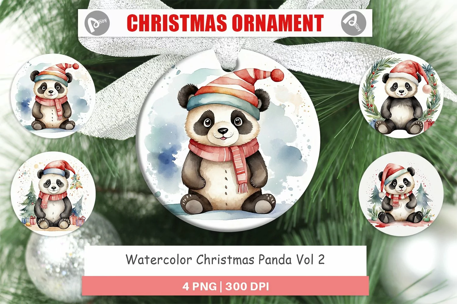 Christmas Ornaments Watercolor Christmas Panda product image 1