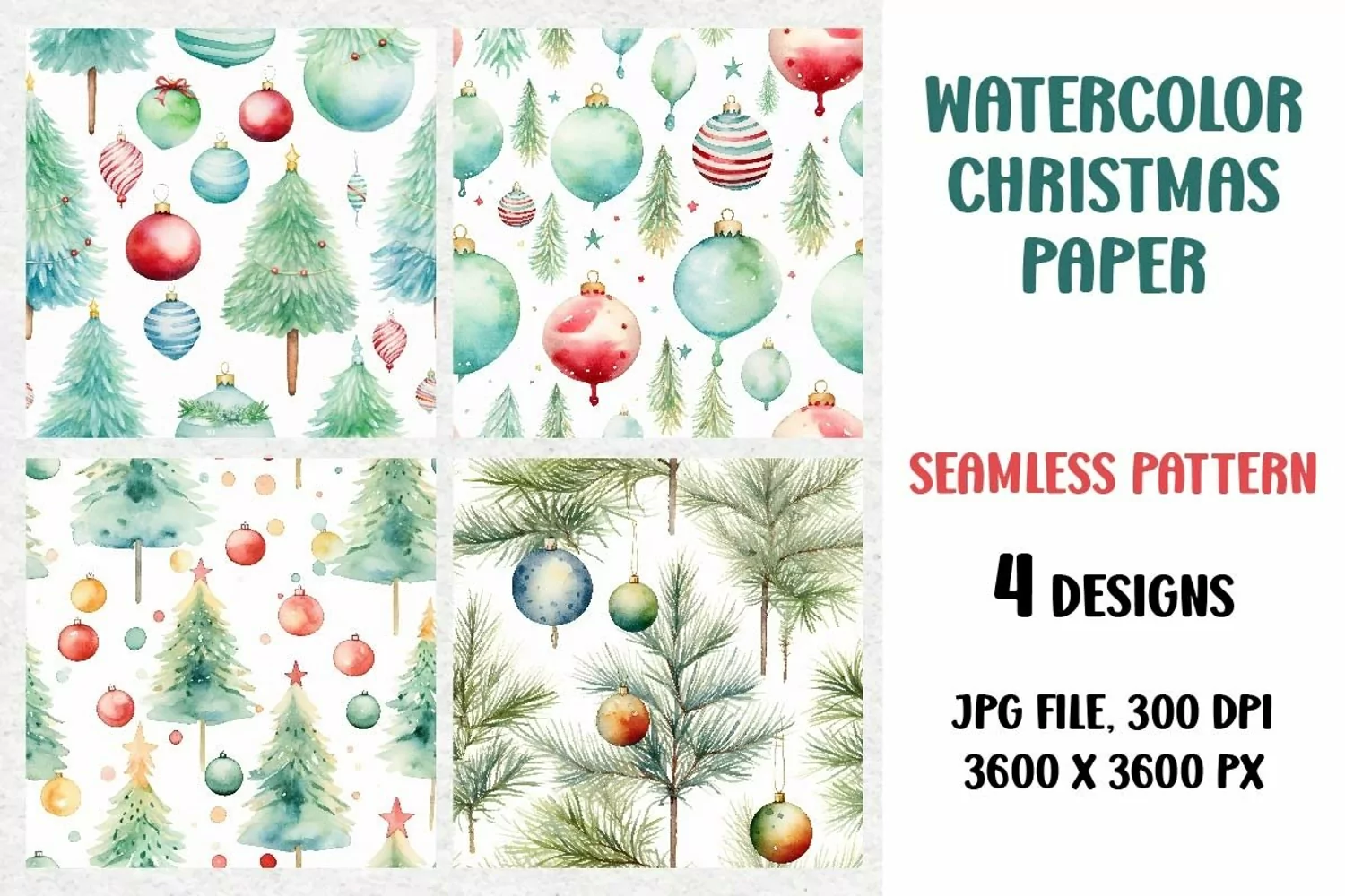 Watercolor Christmas Tree, Digital Paper, Seamless Pattern product image 1