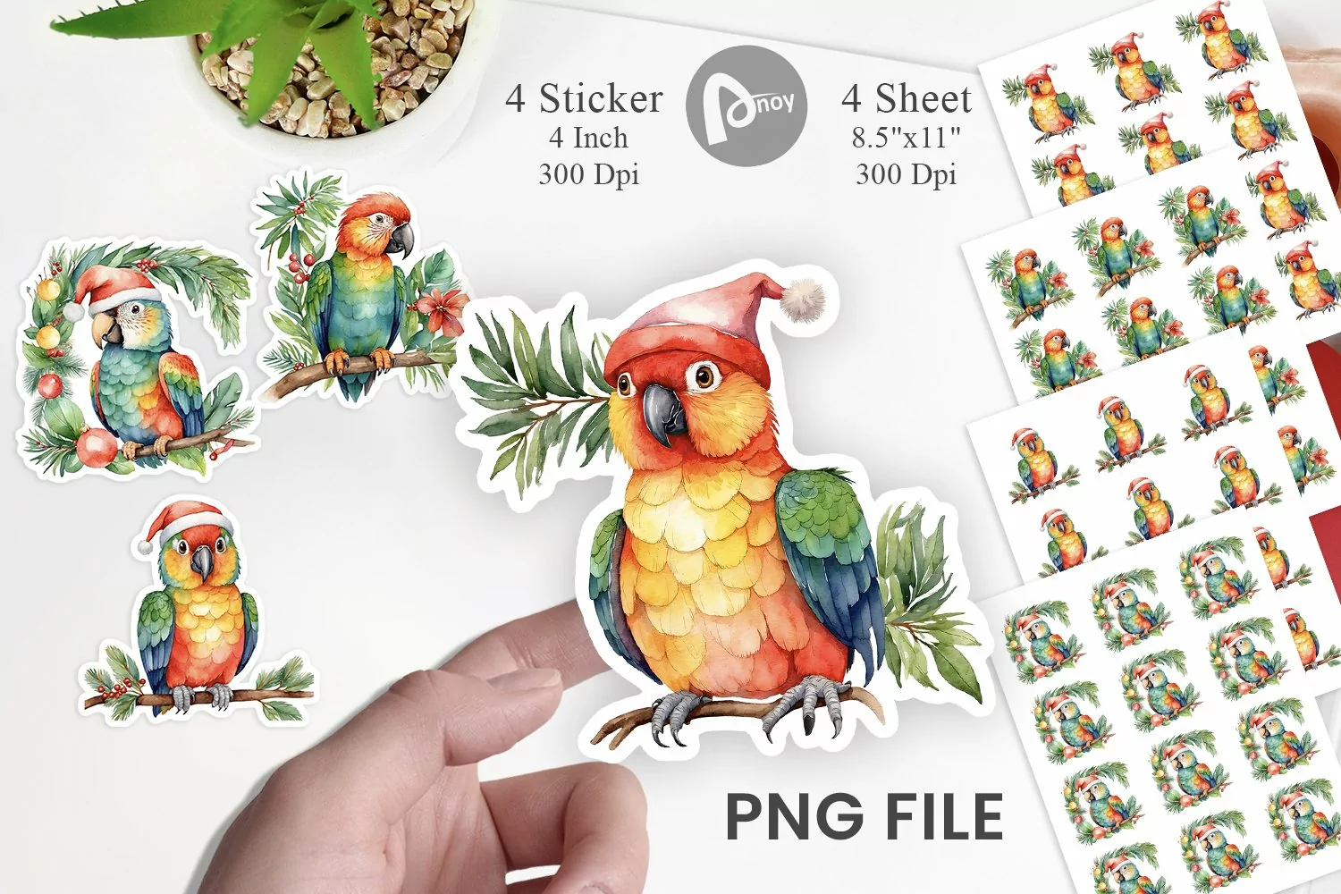 Sticker Watercolor Christmas Parrot product image 1